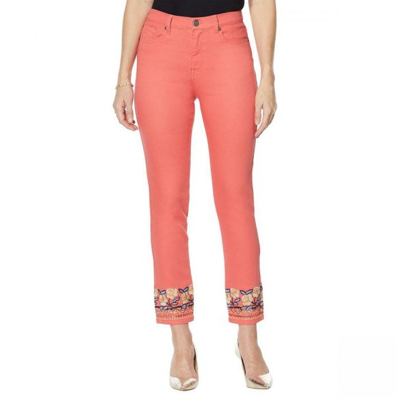 Petite Embroidered Ankle Jeans 12P Terracotta - Picture 1 of 7